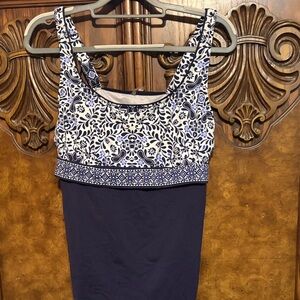 (R) Lands' End Floral Navy and White Swim Tank Top